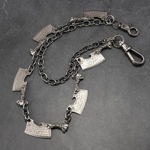 Punk style double-layered metal pants chain with skull axe pendants and lobster clasps