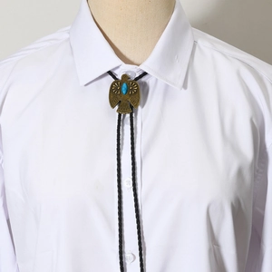 Vintage eagle bolo tie with blue turquoise stone on bronze pendant and black leather cord