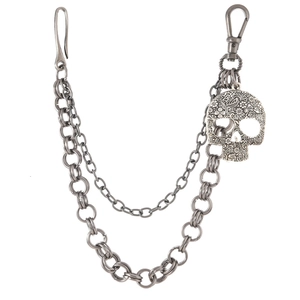 Double Layer Metal Pants Chain With Carved Skull Pendant Vintage Punk Hip Hop Jean Belt Chain For Men Women Jewelry