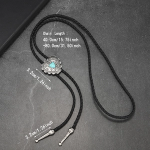 Vintage Bolo-Krawatte mit Herz-Türkis, geflochtenem Lederseil und Silberenden