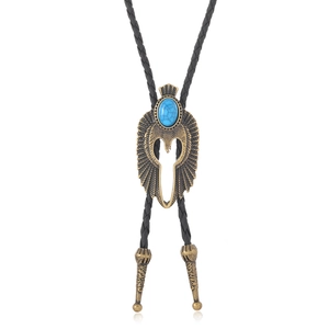 Vintage Western Eagle Turquoise Bolo Tie Adjustable PU Leather Braided Cord Necklace Bronze Silver Ethnic Jewelry For Unisex
