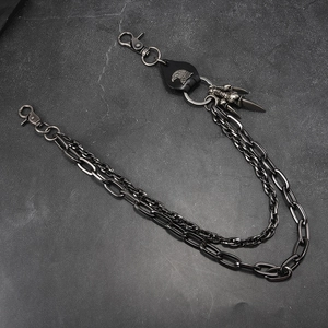 Double-layer punk pants chain with eagle leather charm and metal skull pendants