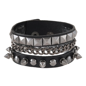 Punk Leather Bracelet Alloy Rivet Iron Chain Retro Multi-layer Studded Wristband Men Women Hip Hop Style Jewelry