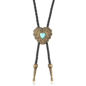 Vintage Western Cowboy Bolo Tie Herz Anhänger Synthetischer Türkis Schwarz PU Lederkordel Halskette Für Herren Damen Schmuck
