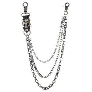 Chaîne de Taille en Métal Multicouche Vintage Punk pour Hommes Femmes Croix en Alliage Pendentif Cuir Hip Hop Bijoux
