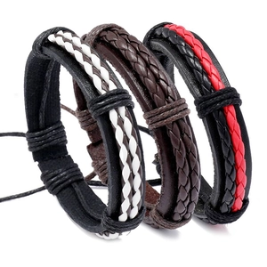 Bracciale in Pelle di Vacchetta Intrecciato a Mano per Uomo Donna Vintage Multistrato Regolabile Punk Gioielli