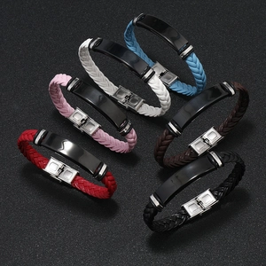 Pulseras de cuero trenzado para hombre con cierre de acero pulido en varios colores