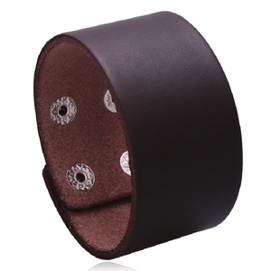 Punk Minimalist Wide Leather Cuff Bracelet For Men Women Vintage Cowhide Adjustable Snap Bracelet Street Fashion Hand Jewelry