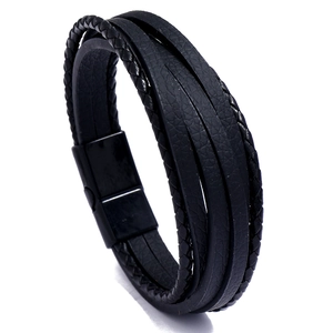 Bracelet Homme Vintage Multicouche en Cuir Tressé Avec Fermoir Magnétique en Alliage Bijoux de Main en Similicuir Rétro Décontracté