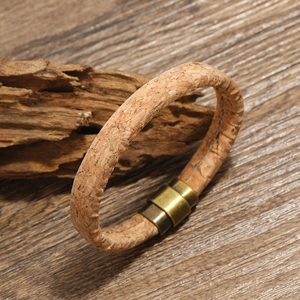 Bracelet vintage en liège naturel pour hommes avec fermoir magnétique en bronze antique