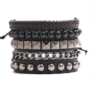 Vintage Braided Genuine Leather Bracelet For Men Cowhide Multilayer Punk Adjustable Wristband Handmade Trendy Jewelry
