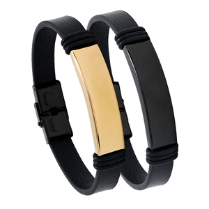 Pulsera Minimalista de Acero Inoxidable y Cuero PU para Hombre Pulsera de Moda con Placa de Metal Geométrica Pulida
