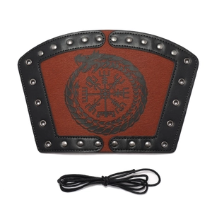 Leather gauntlet with Viking compass and dragon embossing for punk motorcycle riders