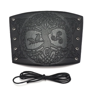 Protège-bras en cuir noir Arbre de Vie viking avec nœuds celtiques et lacets réglables