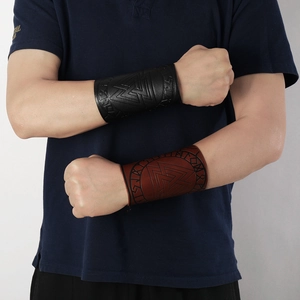 Viking Leather Bracer Nordic Rune Valknut Embossed Wristband Medieval Gothic Punk Cosplay Costume Arm Guard Men Women