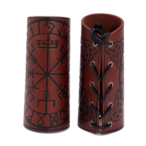 Vintage Nordic Viking Compass PU Leather Bracers Wide Adjustable Lace-Up Arm Guard Punk Rune Embossed Wristband For Men Cosplay