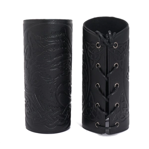 Vintage PU Leather Wrist Guard Wolf Head Celtic Knot Adjustable Arm Guard For Men Cosplay Riding Punk Style Accessory
