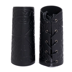 Retro Viking Vegvisir leather arm guards with Celtic knot embossing and lace-up straps