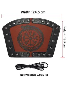 Detail view of vintage leather arm guard with Viking compass and measurements