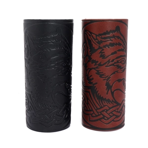Viking wolf embossed PU leather arm guards in black and brown for cosplay and riding