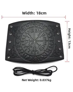 Detail view of Viking compass leather arm guard with dimensions 18cm width and 13cm height