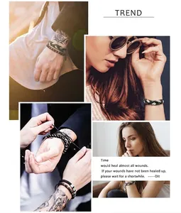 Detail of multi-layer woven leather bracelets with sunflower beads and adjustable drawstrings