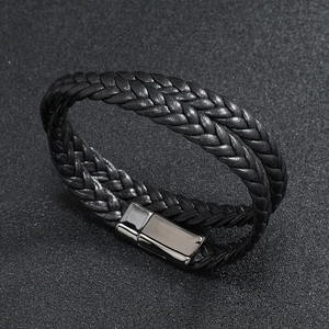 Minimalist Braided Leather Bracelet For Men Women Double Wrap Cord Bracelet With Alloy Magnetic Clasp Retro Fashion Hand Jewelry Gift