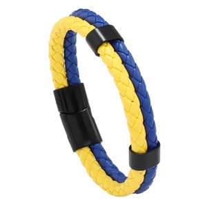 Bracelet en Cuir Tressé Jaune Bleu Avec Boucle en Alliage Magnétique Homme Femme Couleur Drapeau Mode Bracelet Bijoux Décontractés