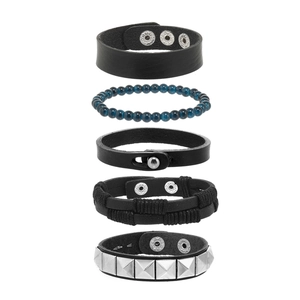 Men Vintage Punk Leather Bracelet Multi-layer Braided Wristband With Wood Beads And Alloy Studs For Daily Casual Jewelry