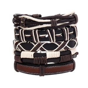 Handmade Braided PU Leather Wax Rope Multilayer Bracelet Vintage Bohemian Punk Men Jewelry Adjustable Weaving Wristband