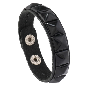 Punk Men's Leather Bracelet With Square Pyramid Studs Adjustable Metal Snap Button Fashion Jewelry Bangle Gift