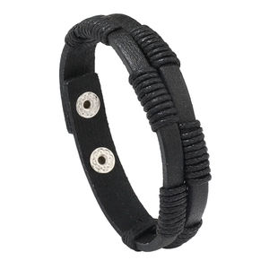 Handmade Braided Leather Bracelet For Men Vintage Alloy Snap Button Woven Wrap Wristband Minimalist Fashion Jewelry Accessories