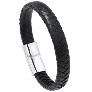 Men Braided Synthetic Leather Bracelet With Alloy Magnetic Clasp Geometric Handcrafted Minimalist Jewelry Wristband Men Gift