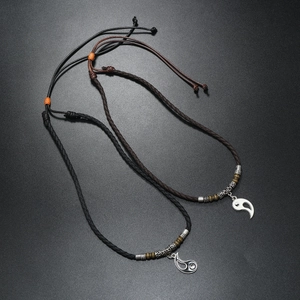 Retro Tai Chi Yin Yang woven necklaces for couples with adjustable leather ropes