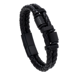 Vintage Men Leather Woven Bracelet Multi Layer Casual Hand Crafted Alloy Magnetic Clasp Geometric Wristband Fashion Jewelry Accessory Gift