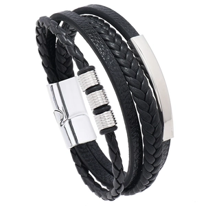 Men Multi-layer Braided PU Leather Bracelet Alloy Magnetic Buckle Minimalist Punk Style Fashion Wristband Jewelry Daily