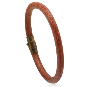 Brown braided leather bracelet for men featuring a vintage bronze magnetic metal clasp