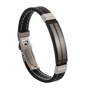 Titanium Steel Silicone Bracelet With Contrast Stitching And Geometric Grid Metal Plate Adjustable Sport Fashion Bracelet For Men