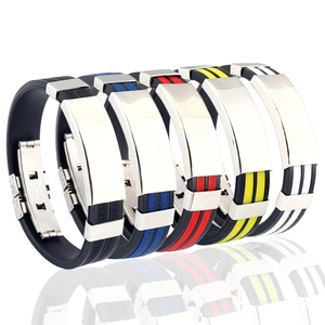 Men Stainless Steel Silicone Bracelet Casual Greek Key Pattern Adjustable Sport Wristband Fashion Jewelry Gift