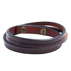 Men Retro Cowhide Leather Wrap Bracelet Handmade Alloy Screw Stud Punk Rock Multi Layer Fashion Bracelet Jewelry Gift