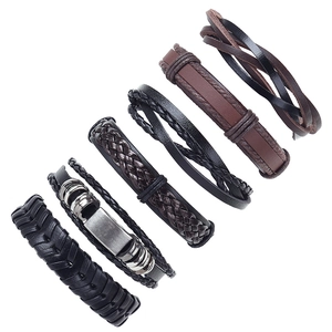 Vintage Multi-layer Braided Genuine Leather Bracelet Set For Men Women Handmade Punk Alloy Wrap Adjustable Wristband Jewelry