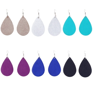 Set of six colorful teardrop faux leather earrings with elegant litchi texture finish
