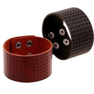 Punk Retro Cowhide Leather Bracelet Alloy Snap Button Adjustable Wide Cuff Geometric X Pattern Unisex Fashion Jewelry