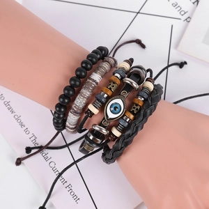 Ensemble de bracelets multicouches en cuir rétro avec perles œil ethniques