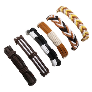 6-piece set of men's braided leather bracelets in vintage bohemian style with multi-color cords