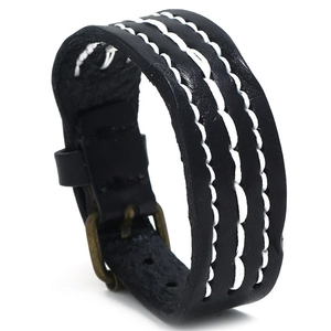 Bracelet en Cuir de Vachette Punk Vintage pour Homme Simple Cousu Main Manchette Large Boucle en Alliage Réglable Bracelet de Mode