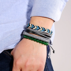 Ensemble de bracelets multicouches en cuir tressé vintage avec perles mixtes