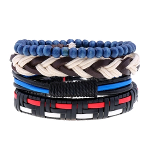 Herren Vintage Leder Armband Geflochtene Kordel Holzperlen Verstellbar Mehrschichtig Punk Handschmuck Geschenk Für Ehemann Freund