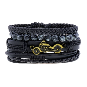 Vintage Men Multilayer Leather Bracelet Retro Motorcycle Charm Braided Cowhide Punk Biker Adjustable Wristband Party Jewelry
