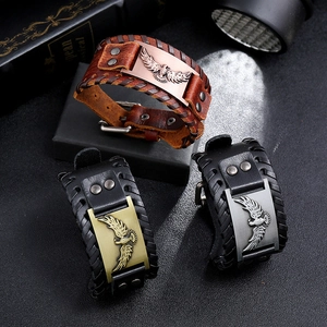 Bracciali vichinghi in pelle intrecciata con aquila vintage da uomo neri e marroni